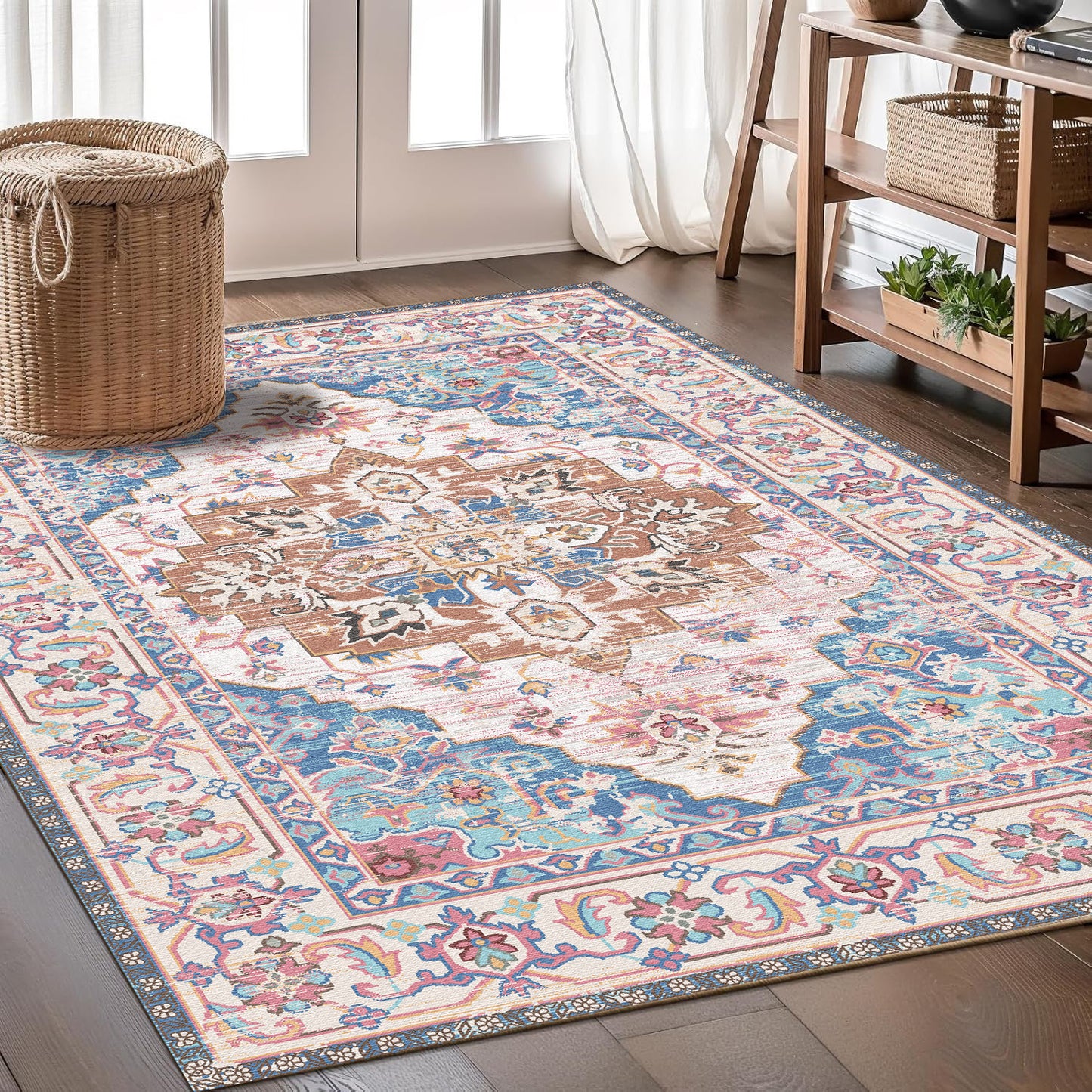 Cross-border Imitation Wool Turkish Retro Bohemian Ethnic Style Machine Washable Non-slip Easy-care Carpet for Living Room