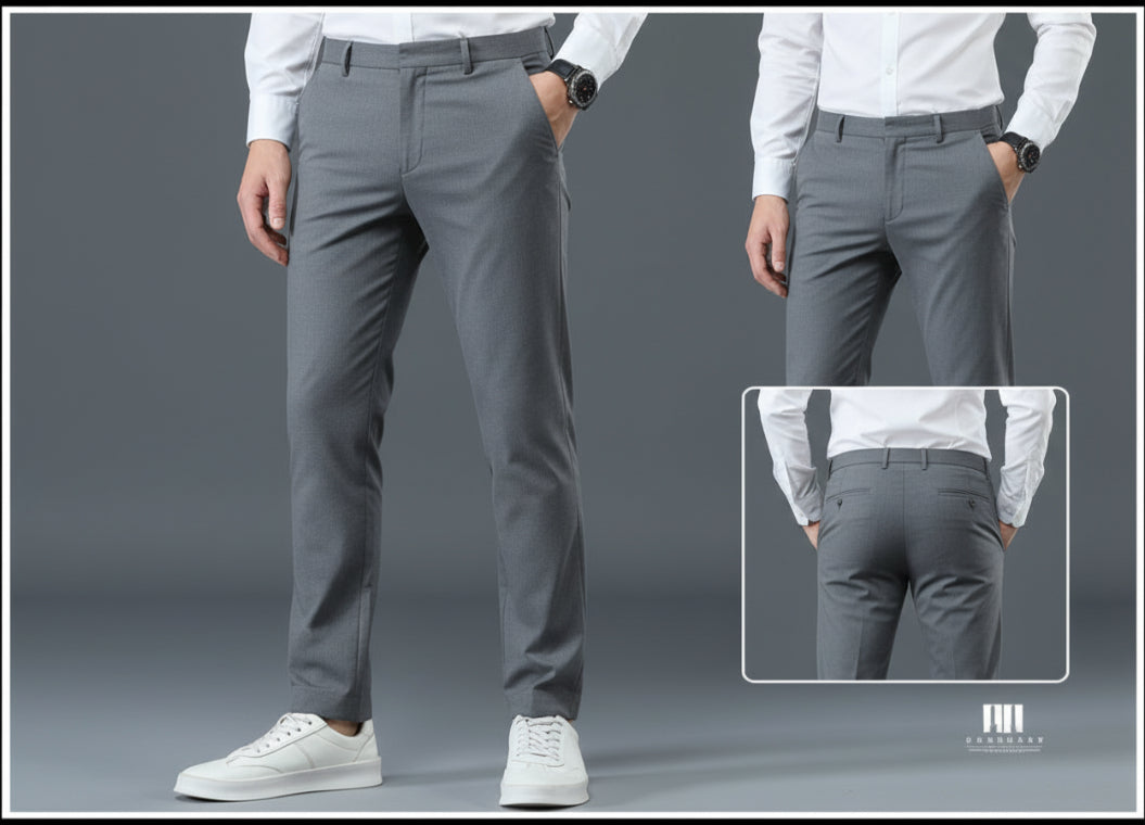 Mens Loose Elastic-waist Straight-leg Trousers