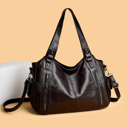 Retro Solid Color Simple Textured One-shoulder Bag Large Capacity Women