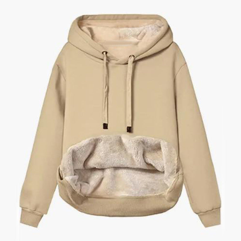 Womens Warm Fleece Pocketed Hooded Sweatshirt For Sports