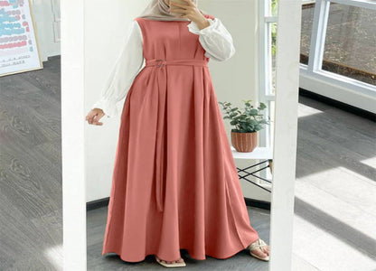 Women's Colorblock Sleeve Round Neck Swing Dress