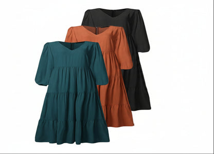 Fashion Big Swing Solid Color Stitching Dress