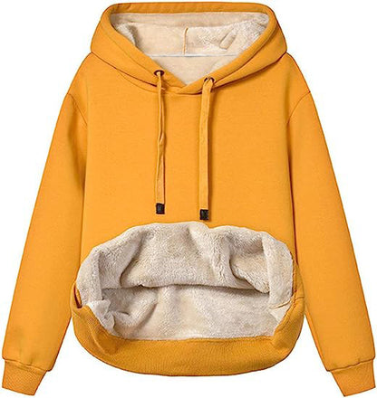 Womens Warm Fleece Pocketed Hooded Sweatshirt For Sports