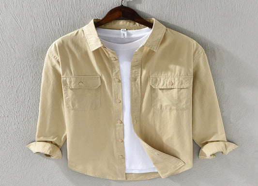 Loose All-match Double Pocket Simple Cotton Casual Shirt