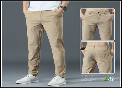 Mens Loose Elastic-waist Straight-leg Trousers