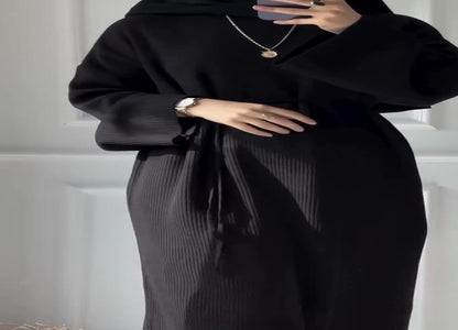 Autumn And Winter Women's Clothing Loose Casual Lace Up Round Neck Long Sleeve Knitted Dress