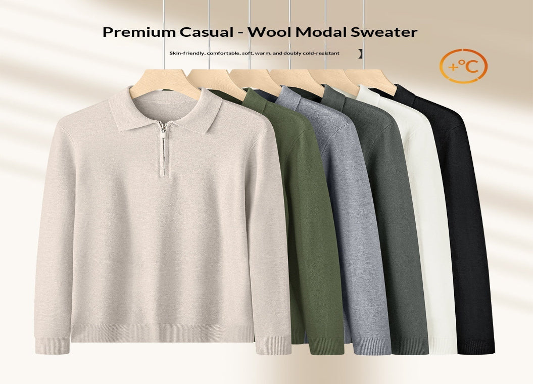 Wool Modal Sweater Men's Zip-Up Top