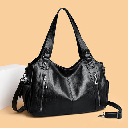 Retro Solid Color Simple Textured One-shoulder Bag Large Capacity Women