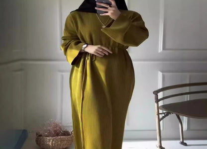 Autumn And Winter Women's Clothing Loose Casual Lace Up Round Neck Long Sleeve Knitted Dress