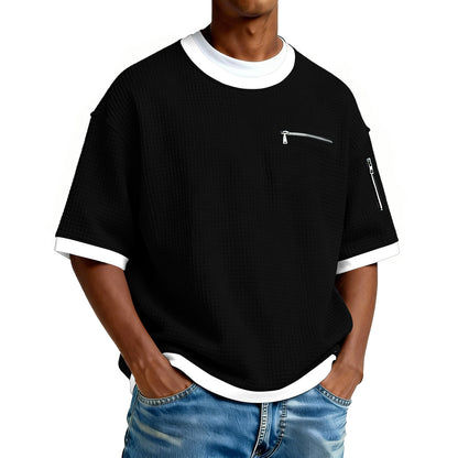 Men's Crew-Neck Contrast-Colored Casual T-Shirt