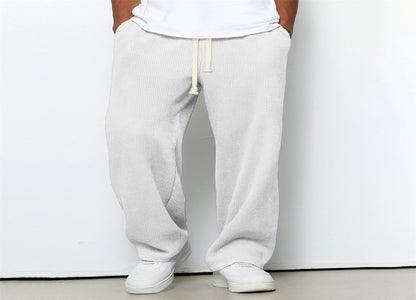 Mens Relaxed-fit Waffle-knit Wide-leg Athleisure Pants