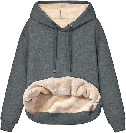 Womens Warm Fleece Pocketed Hooded Sweatshirt For Sports