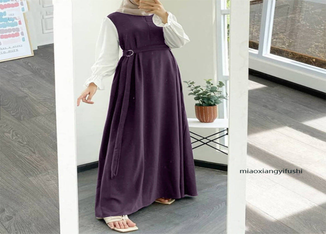 Women's Colorblock Sleeve Round Neck Swing Dress
