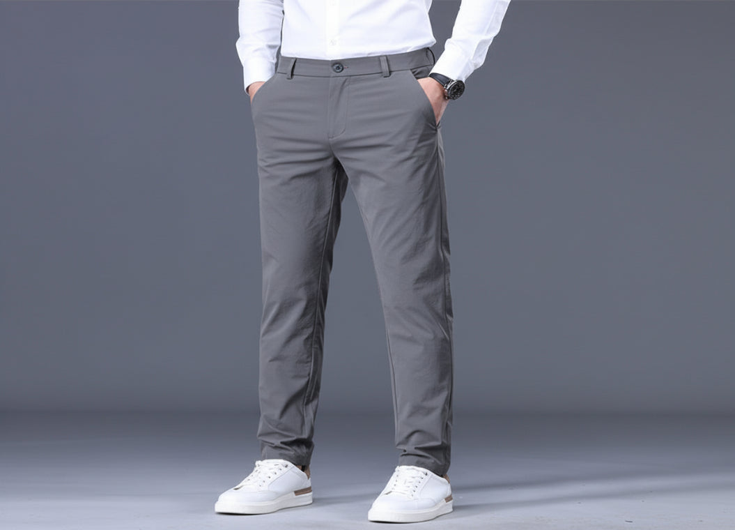 Mens Loose Elastic-waist Straight-leg Trousers