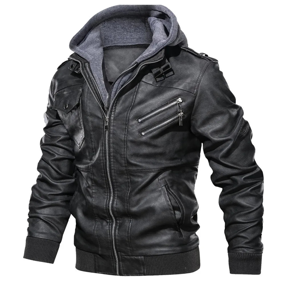 Autumn Winter Men's Leather Jackets Hooded Casual Motorcycle PU Jackets Biker Leather Outerwear Brand Clothing