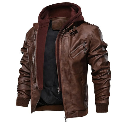 Autumn Winter Men's Leather Jackets Hooded Casual Motorcycle PU Jackets Biker Leather Outerwear Brand Clothing