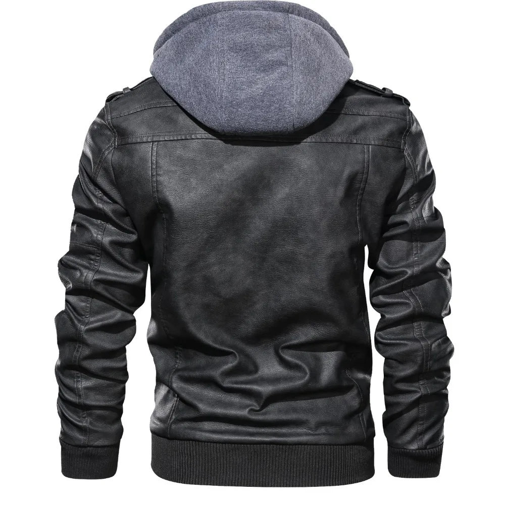 Autumn Winter Men's Leather Jackets Hooded Casual Motorcycle PU Jackets Biker Leather Outerwear Brand Clothing