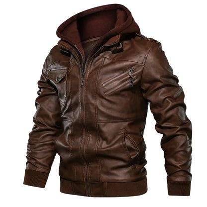 Autumn Winter Men's Leather Jackets Hooded Casual Motorcycle PU Jackets Biker Leather Outerwear Brand Clothing