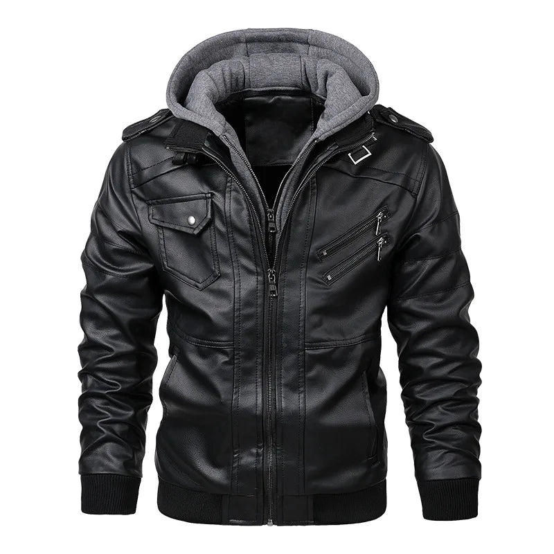 Autumn Winter Men's Leather Jackets Hooded Casual Motorcycle PU Jackets Biker Leather Outerwear Brand Clothing