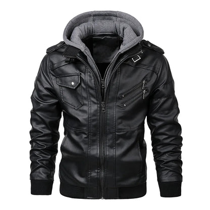 Autumn Winter Men's Leather Jackets Hooded Casual Motorcycle PU Jackets Biker Leather Outerwear Brand Clothing