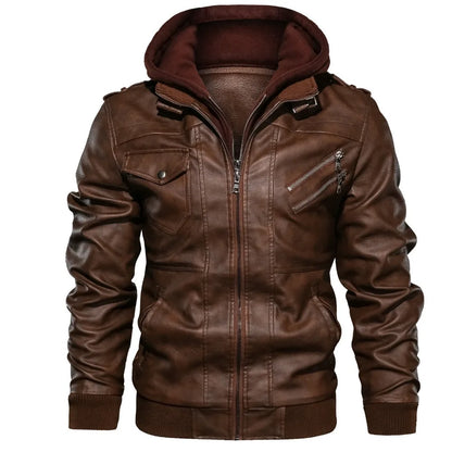 Autumn Winter Men's Leather Jackets Hooded Casual Motorcycle PU Jackets Biker Leather Outerwear Brand Clothing