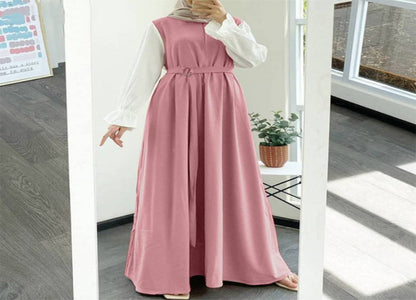 Women's Colorblock Sleeve Round Neck Swing Dress