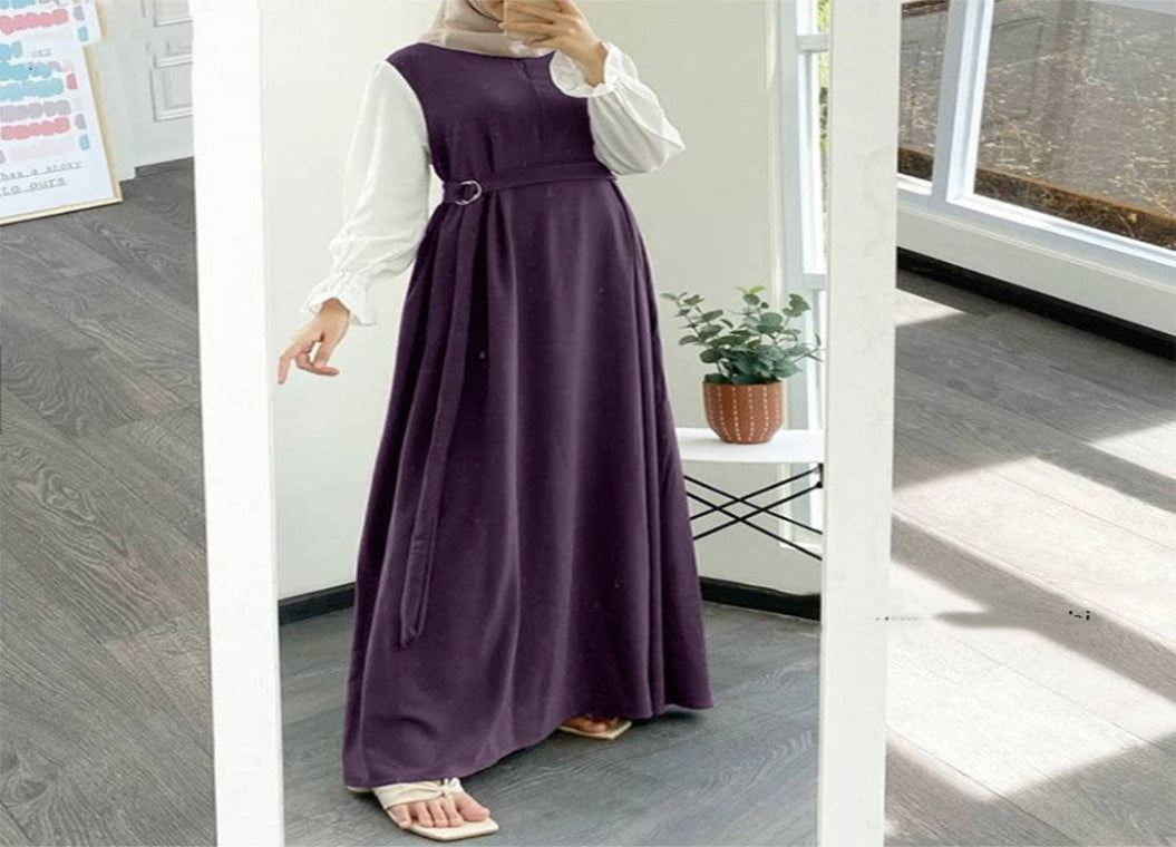 Women's Colorblock Sleeve Round Neck Swing Dress