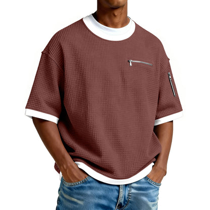 Men's Crew-Neck Contrast-Colored Casual T-Shirt