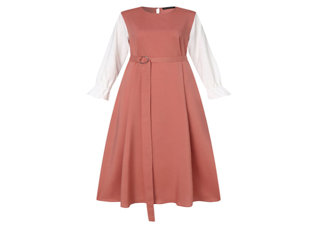 Women's Colorblock Sleeve Round Neck Swing Dress
