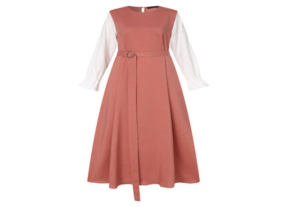 Women's Colorblock Sleeve Round Neck Swing Dress