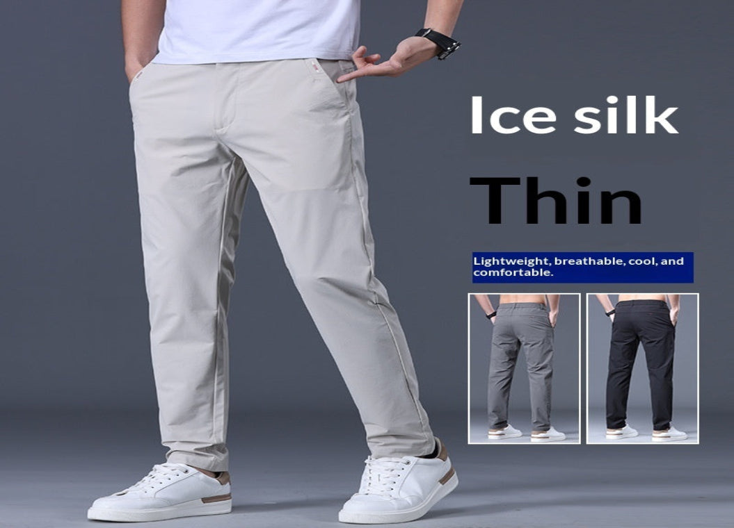 Mens Loose Elastic-waist Straight-leg Trousers
