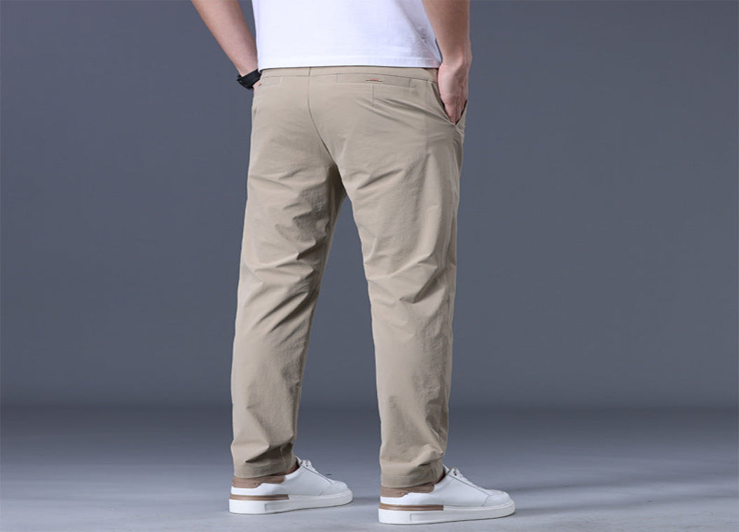Mens Loose Elastic-waist Straight-leg Trousers