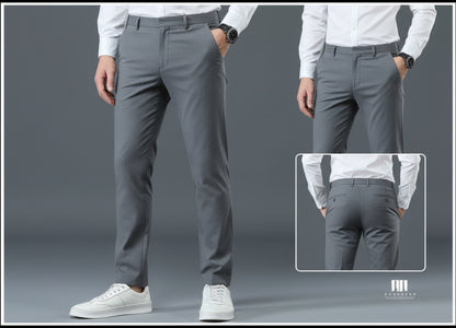 Mens Loose Elastic-waist Straight-leg Trousers