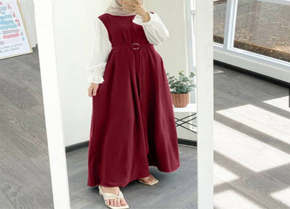 Women's Colorblock Sleeve Round Neck Swing Dress