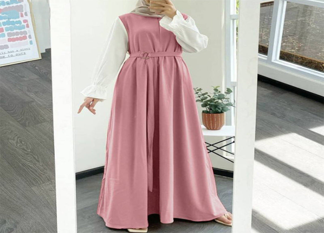 Women's Colorblock Sleeve Round Neck Swing Dress
