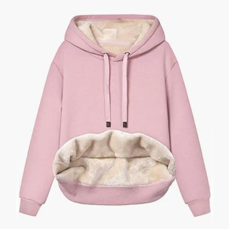 Womens Warm Fleece Pocketed Hooded Sweatshirt For Sports